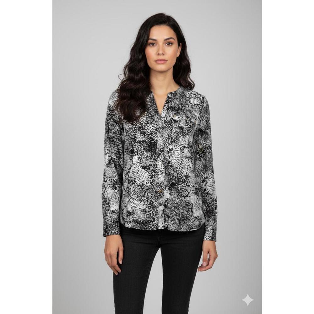 WHITE HOUSE BLACK MARKET Women’s Blouse Snakeskin Print Button-Up Size S